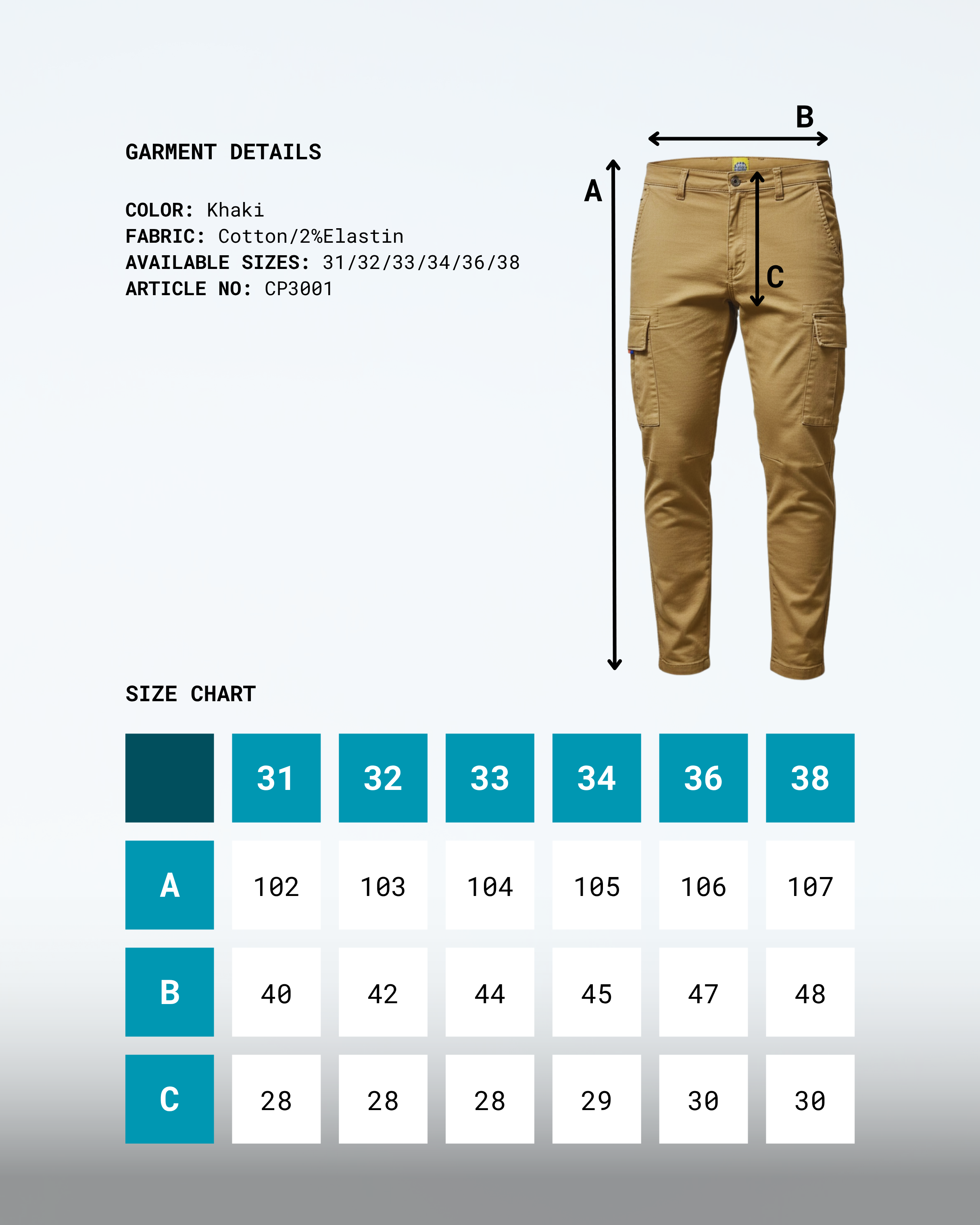 CP3001 SLIM-FIT KHAKI CARGO PANTS